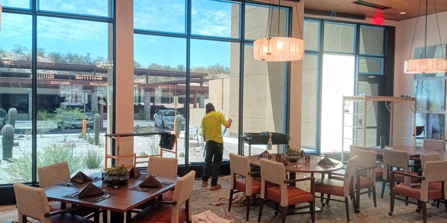 Finished window film installation on large residential windows